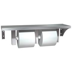 American Specialties [0697-GAL] Stainless Steel Surface Mounted Dual Roll Toilet Tissue Dispenser w/ 18" Shelf - 5 1/4" Roll Diameter