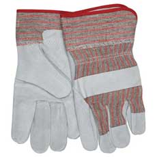 (12) MCR Standard Leather Palm Gloves 2-1/2 in. Starched Cuffs Large Gray Striped 1200SMG