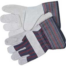 (12) MCR Standard Leather Palm Gloves 2-1/2 in. Rubberized Cuffs Large Striped/Gray 12010LMG