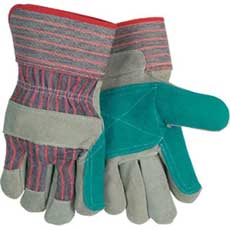 (12) MCR Standard Leather Palm Gloves 2-1/2 in. Rubberized Cuffs Large Gray Striped 1211JMG
