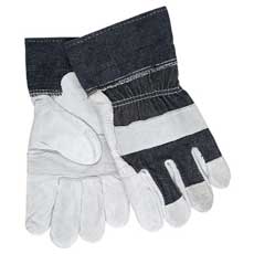 (12) Industry Standard Leather Palm Gloves, 2-1/2 in. Denium Cuffs Large - Blue/Gray 1220DXMG