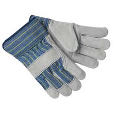 (12) MCR Shoulder Leather Palm Gloves "A" Grade Plasticized Cuffs Large Striped/Gray 1400AMG
