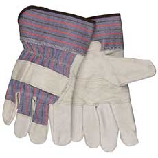 (12) MCR Safety Economy Grain Leather Palm Work Gloves Striped Gray 1931LMG