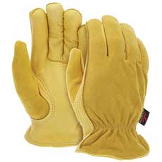 (12) MCR Safety Insulated Deerskin Leather Drivers Large - Yellow 3555LMG