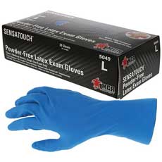 (10/50) MCR Safety Sensatouch Disposable Latex Gloves Large - Blue 5049LMG