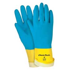 (12) MCR Safety Chem-Tech Unsupported Neoprene Over Latex Gloves Large - Yellow/Blue 5409SMG