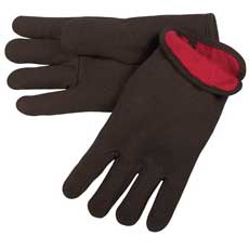 (12) MCR Safety Cotton Jersey Gloves Red Fleece Lined Open Wrists Large - Brown 7900MG