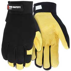 MCR Mechanics Deerskin Leather Palm Gloves ANSI Abrasion 2 X-Large - Gold/Black 901XLMG