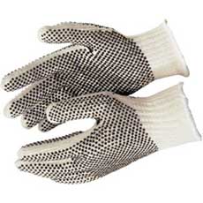 (12) MCR Regular Weight PVC Coated String Knit Gloves Dual-Side Dots Large - Natural 9660LMMG