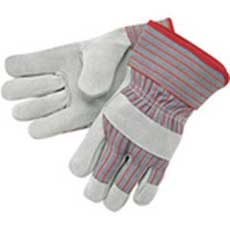 (12) MCR Safety Industry Standard Leather Palm Gloves Large Gray Striped 1200MG
