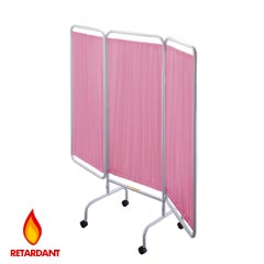 R&amp;B Wire [PSS-3C] Portable Three Panel Patient Privacy Screen w/ Casters - Vinyl Panels - Pink