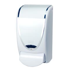deb SBS ProLine® Curved Soap Dispenser - White w/ Chrome &amp; Logo - 1 Liter
