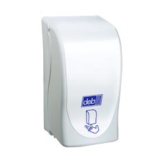 deb SBS ProLine® Hands Free Soap Dispenser - White w/ Logo - 1 Liter