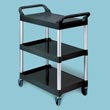 Rubbermaid Commercial Three-Shelf Light-Duty Utility Cart with Brushed Aluminum Uprights - Black RCP342488BLA