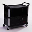 Rubbermaid Commercial Three-Shelf AV/Equipment Cart with Lockable Enclosed Shelf RCP4095BLA