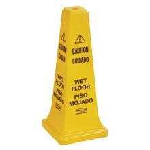 Rubbermaid [6277-77] 4-Sided Safety Cone - Yellow - Caution/Wet Floor Symbol (Multilingual) - 25 3/4" H
