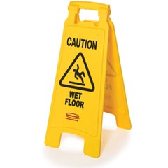 Rubbermaid [6112-77] 2-Sided Folding Floor Sign - Yellow - Caution Wet Floor