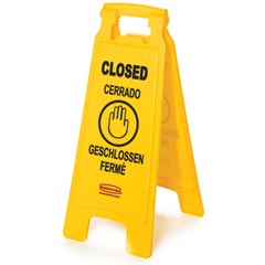 Rubbermaid [6112-78] 2-Sided Folding Floor Sign - Yellow - Closed (Multilingual)