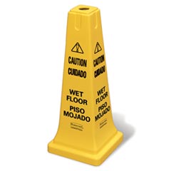Rubbermaid [6277-77] 4-Sided Safety Cone - Yellow - Caution/Wet Floor Symbol (Multilingual) - 25 3/4" H