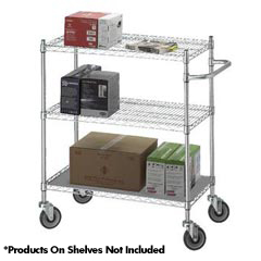 R&amp;B Wire [UC1848SOL] Portable &amp; Adjustable Metal Wire Utility Cart - Chrome - 2 Wire Shelves - 1 Solid Shelf - 18" x 48"