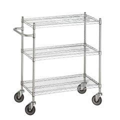 R&amp;B Wire [UC2436] Portable &amp; Adjustable Metal Wire Utility Cart - Chrome - 3 Wire Shelves - 24" x 36"