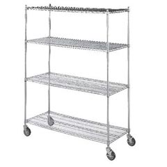R&amp;B Wire [LC183672] Portable &amp; Adjustable Metal Wire Linen Cart - Chrome - 4 Wire Shelves - 18" x 36" x 72"