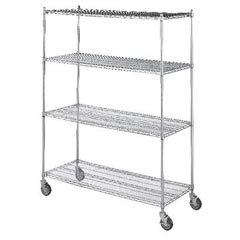 R&amp;B Wire [LC244872] Portable &amp; Adjustable Metal Wire Linen Cart - Chrome - 4 Wire Shelves - 24" x 48" x 72"