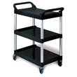Rubbermaid [3424-88] Light-Duty Utility Cart w/ Brushed Aluminum Uprights - 3 Shelves - Black RCP342488BLA