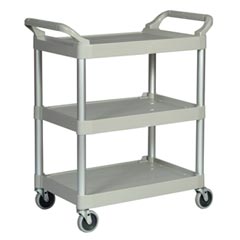 Rubbermaid [3424-88] Light-Duty Utility Cart w/ Brushed Aluminum Uprights - 3 Shelves - Platinum
