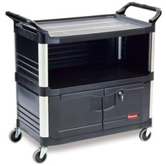 Rubbermaid [4095] Xtra™ AV/Equipment Cart w/ Lockable Enclosed Shelf - 3 Shelves - Black