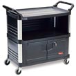 Rubbermaid [4095] Xtra™ AV/Equipment Cart w/ Lockable Enclosed Shelf - 3 Shelves - Black RCP4095BLA