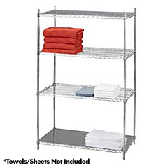 R&amp;B Wire [SU244872SOL] Stationary Adjustable Metal Wire Linen Rack - Chrome - 3 Wire Shelves - 1 Solid Shelf - 24" x 48" x 72"