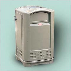 Rubbermaid Commercial Plaza™ 50-Gallon Hooded Top Container with Stainless Steel Ashtray RCP3965BEI