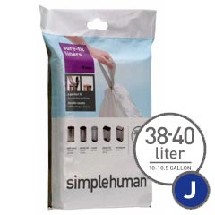 simplehuman® [CW0169] Trash Can Liner Bags - Code J - 10.5 Gallon - 20 Pack