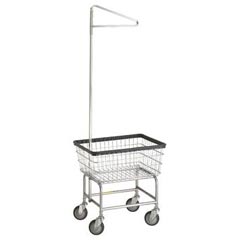 R&amp;B Wire [100D91] Narrow Wire Frame Metal Laundry Cart w/ Single Pole Rack - 2 Bushel Capacity - Chrome