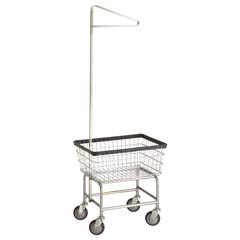 R&amp;B Wire [100E91] Standard Wire Frame Metal Laundry Cart w/ Single Pole Rack - 2 1/2 Bushel Capacity - Chrome