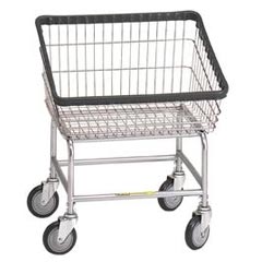 R&amp;B Wire [100T] Front Loading Wire Frame Metal Laundry Cart - 2 1/4 Bushel Capacity - Chrome