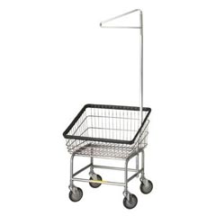 R&amp;B Wire [100T91] Front Loading Wire Frame Metal Laundry Cart w/ Single Pole Rack - 2 1/4 Bushel Capacity - Chrome