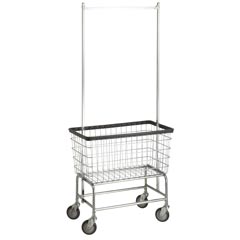 R&amp;B Wire [200F56] Large Capacity Wire Frame Metal Laundry Cart w/ Double Pole Rack - 4 1/2 Bushel Capacity - Chrome