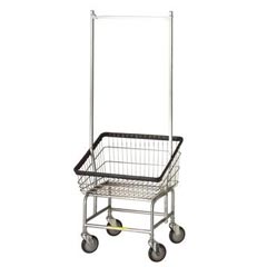 R&amp;B Wire [200S56] Large Capacity Front Loading Wire Frame Metal Laundry Cart w/ Double Pole Rack - 3 3/4 Bushel Capacity - Chrome