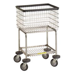R&amp;B Wire [300G] Deluxe Elevated Wire Frame Metal Laundry Cart - 3 1/2 Bushel Capacity - Chrome