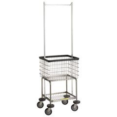R&amp;B Wire [300G55] Deluxe Elevated Wire Frame Metal Laundry Cart w/ Double Pole Rack - 3 1/2 Bushel Capacity - Chrome