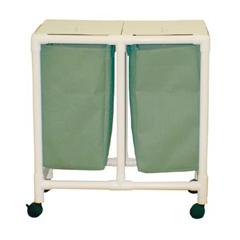 MJM International [E214-D-3TW-FP] Echo Series PVC Plastic Frame Double Laundry Hamper w/ Foot Pedal Access - Mesh Bag - 15 Gal. Capacity Per Bag