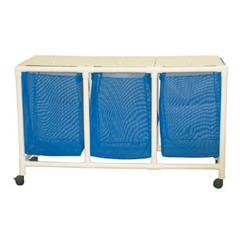MJM International [E218-T-3TW-FP] Echo Series PVC Plastic Frame Triple Laundry Hamper w/ Foot Pedal Access - Mesh Bag - 25 Gal. Capacity Per Bag
