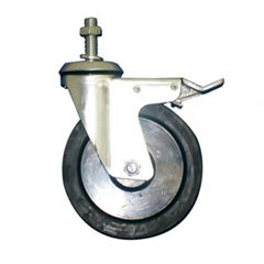 MJM International [R-5TL] Replacement Single Wheel Heavy Duty Stainless Steel Threaded Stem Total Lock Casters - (4) 5" Dia.