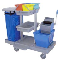 Microfiber Double Mop Bucket with Roller Wringer and Trash Cart OPENCART12DB1