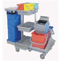 MicroFiber Dual Buckets with Roller Wringer and Trash Cart OPENCARTDB2