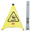 Multilingual "Caution" Pop-Up Safety Cone, 3-Sided, Fabric, 21 x 21 x 20, Yellow RCP9S00YEL                                        