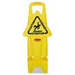 Stable Multi-Lingual Safety Sign, 13w x 13 1/4d x 26h, Yellow RCP9S09YEL                                        