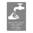 ADA Sign, "Employees Must Wash Hands" Tactile Symbol/Braille, 6 x 9, Gray UST4726                                           